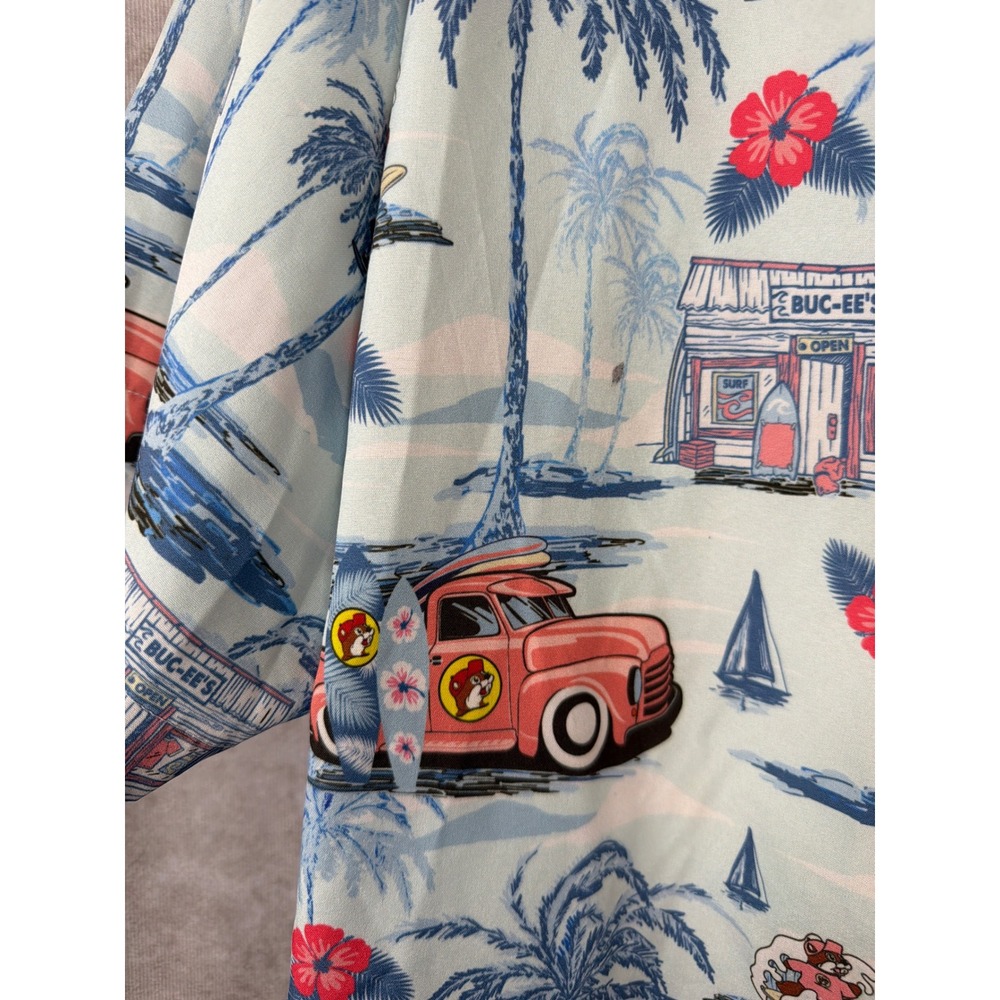 Buc-ee's Button Up Shirt Mens XL Light Blue Tropical Surf Truck Hawaiian Print - Picture 3 of 5